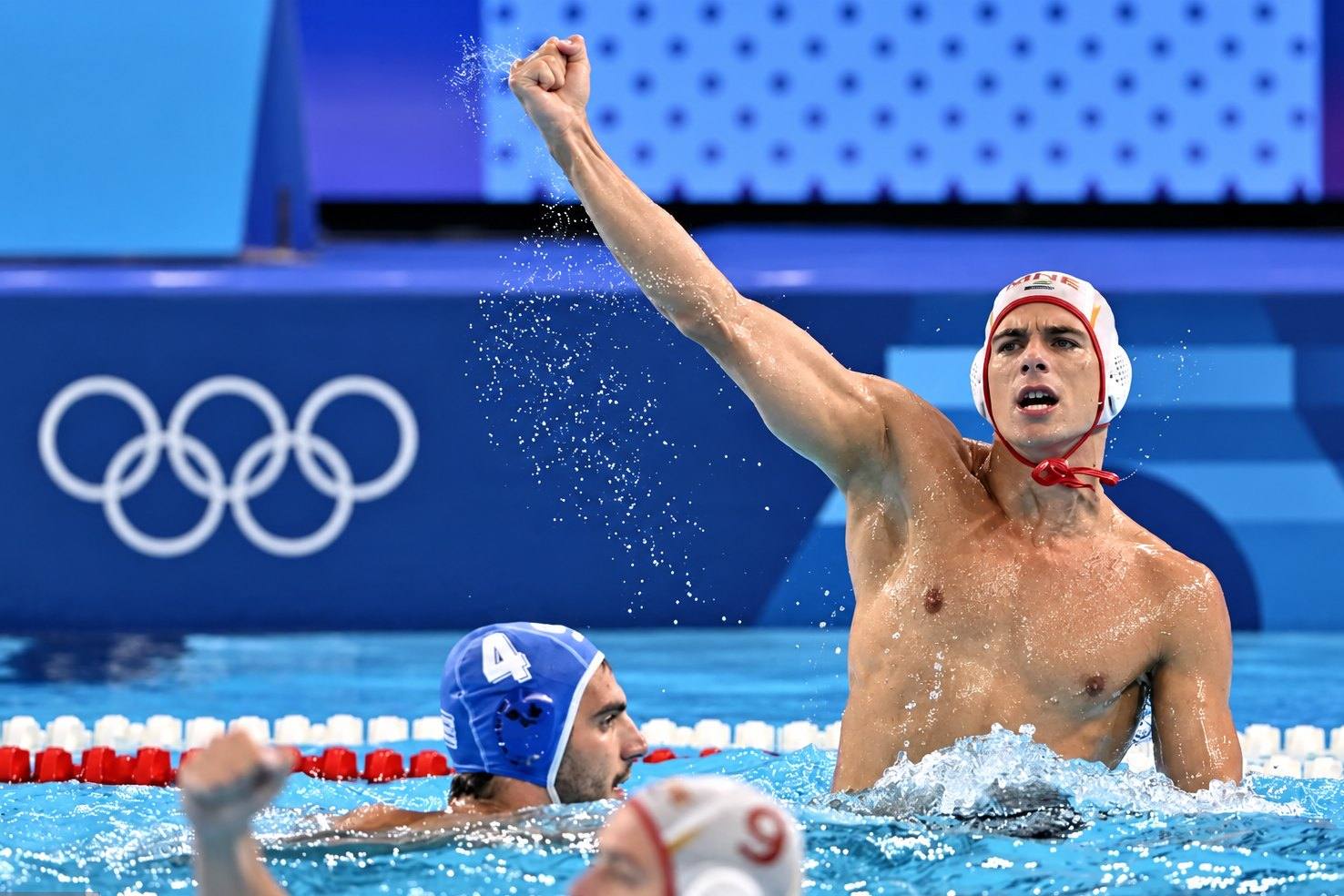 Stefan Vidović celebrating for Montenegro at the Olympic Games