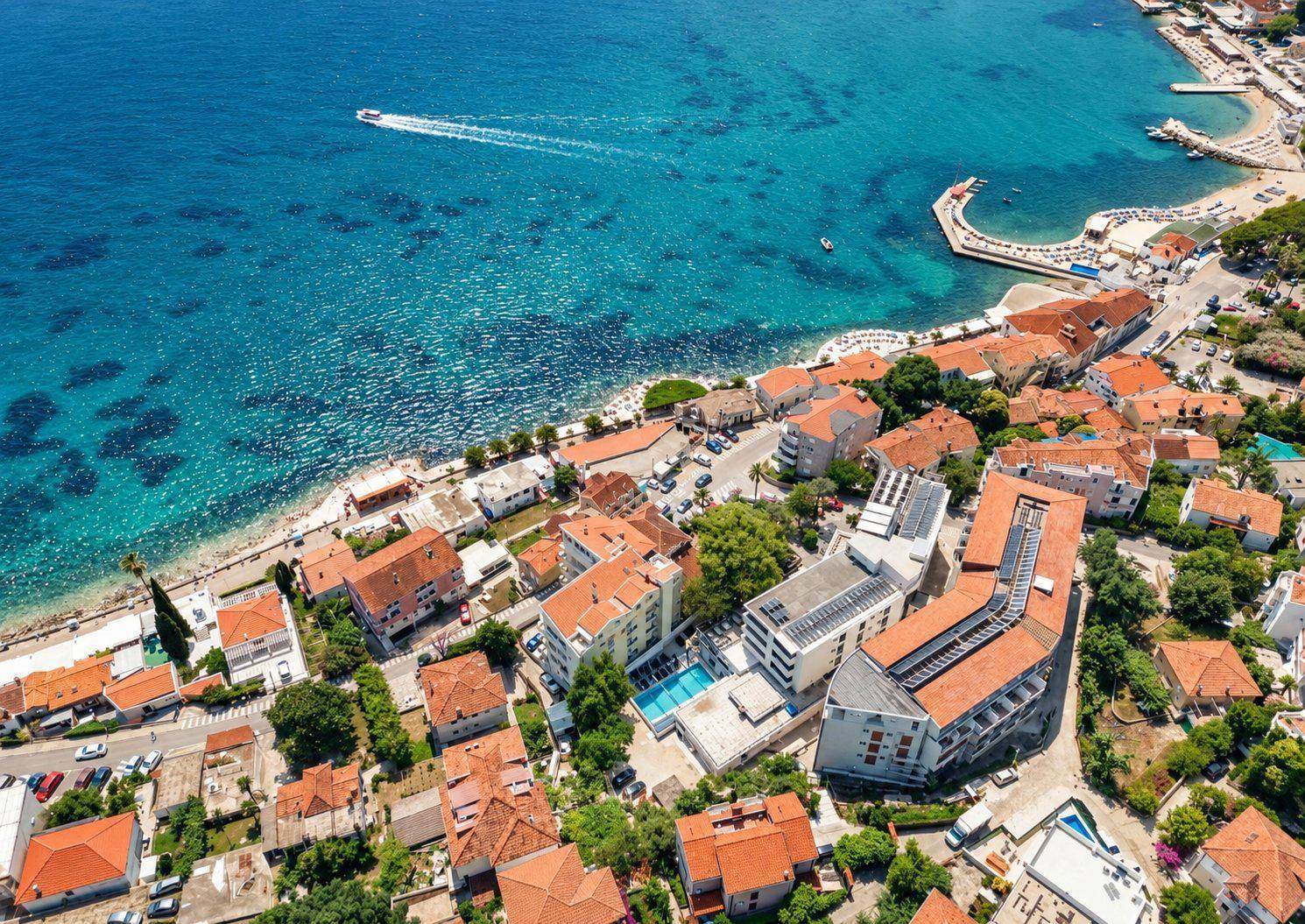 Aerial view of Hotel Talija and Herceg Novi coastline